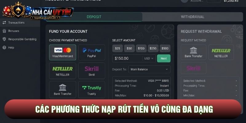 Các phương thức nạp rút tiền vô cùng đa dạng Các phương thức nạp rút tiền vô cùng đa dạng